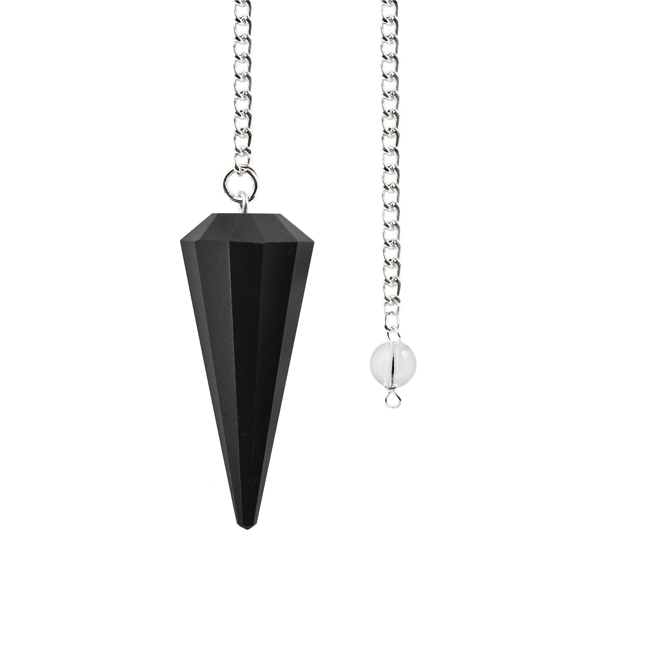 General Gemstone Black Onyx Pendulum 12-Faceted with Chain and Black Pouch