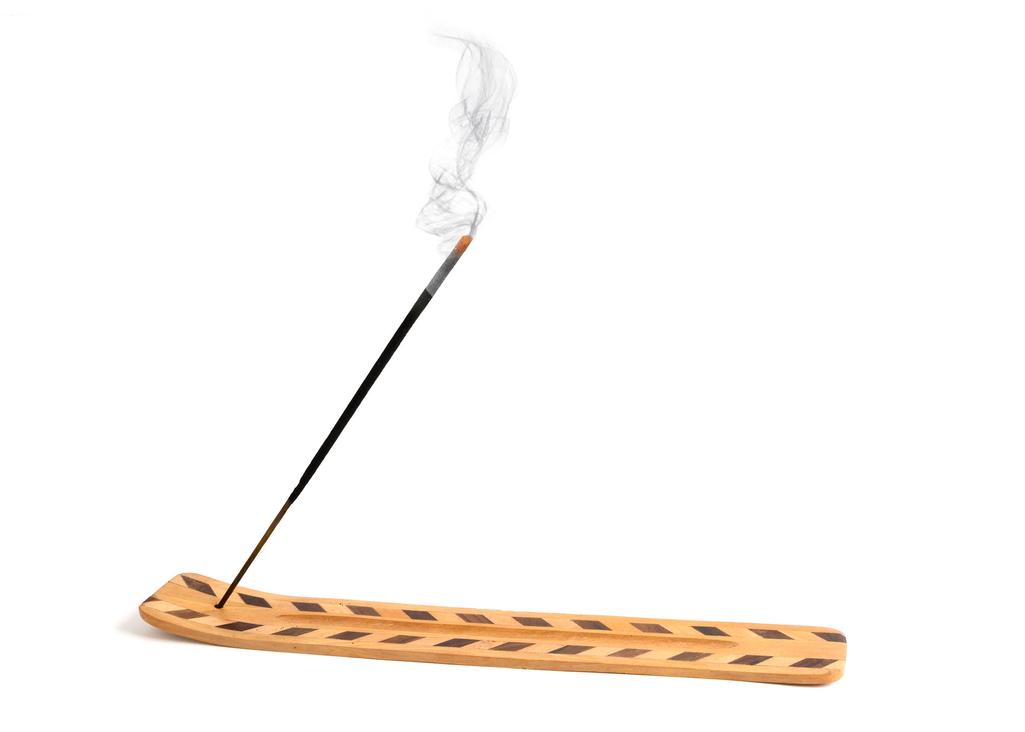 Wooden Incense Holder for Sticks Two Tone Diamonds Smooth Wood 10 inches Long