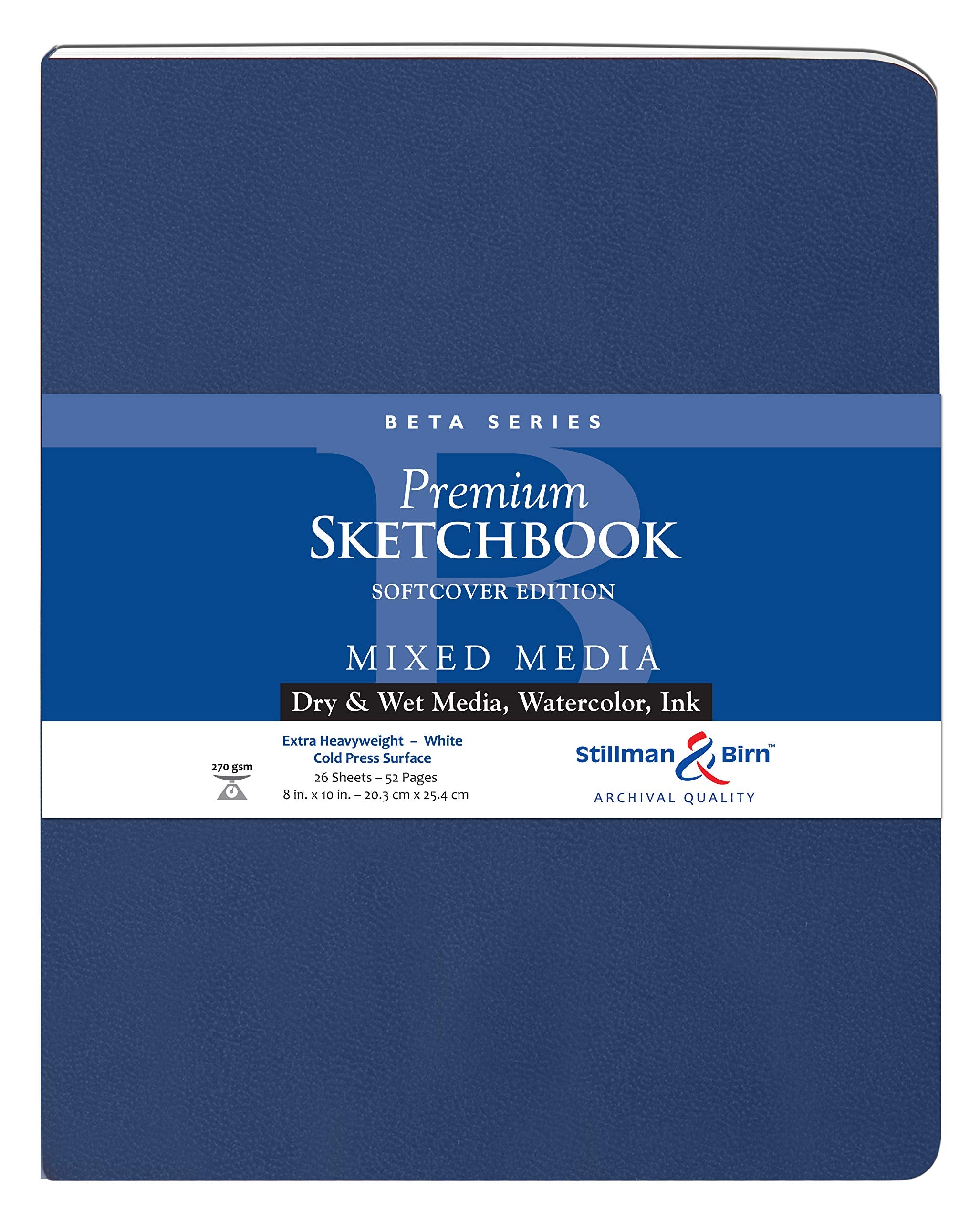 Stillman & Birn Beta Series Softcover Sketchbook, 8" x 10", 270 GSM (Extra Heavyweight), White Paper, Cold Press Surface