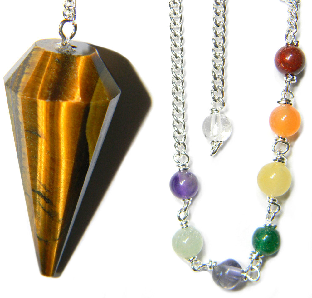 Starlinks Tiger Eye 12 Faceted Chakra Pendulum with Satin Bag and Instruction Leaflet