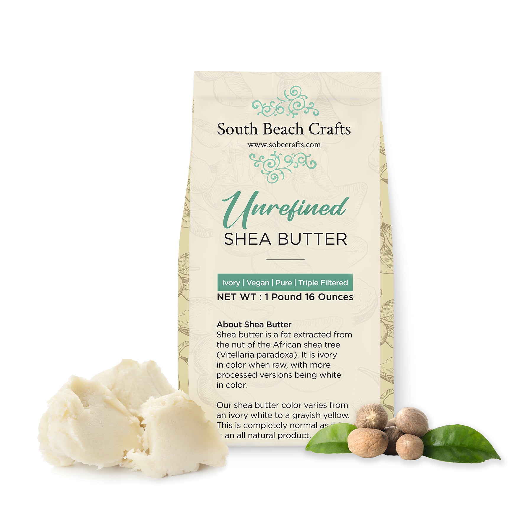 South Beach Crafts Raw Unrefined Ivory Shea Butter, 1 Pound