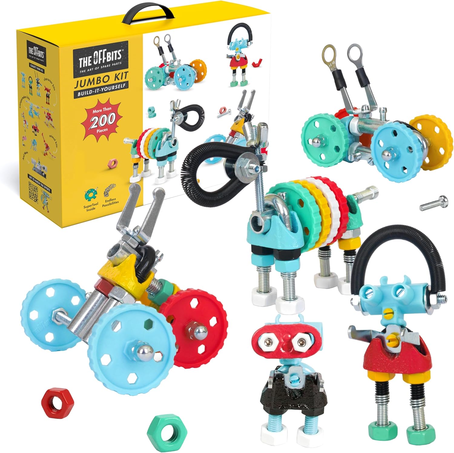 Jumbo Kit Robot Toy for Kids 6+ Over 200 Pcs Colorful Nuts & Bolts Montessori Toys Interactive STEM Toys Great for Family & Group Play DIY Engineering Kit