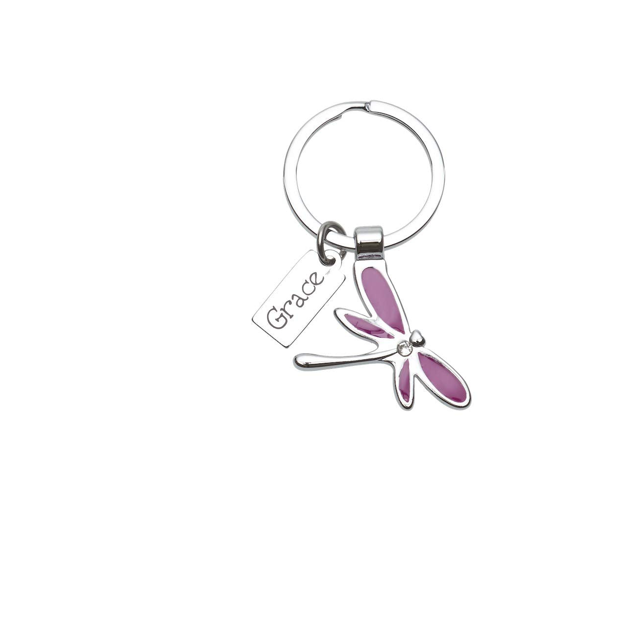 Christian Purple Enamel Dragonfly Grace Keychain -"My Grace Is All You Need" 1 Corinthians 12:9 - Christian Key Chain