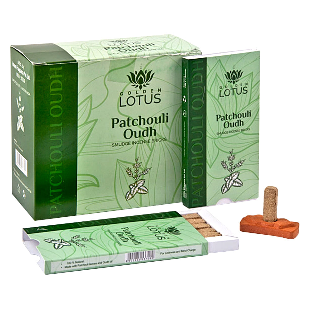 Golden Lotus Natural Smudge Incense Bricks, 180 Brick Bulk Box - Patchouli Oudh