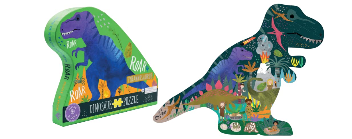 Floss & Rock Dino Dinosaur Shaped Jigsaw Puzzle with Shaped Box, 40 Piece, 21.6 Inch