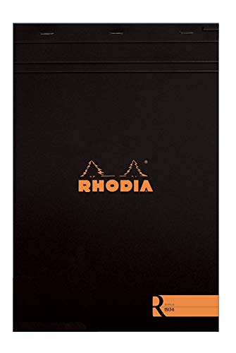 Rhodia "R" Premium Stapled Notepad - Lined 70 sheets - 8 1/4 x 11 3/4 - Black cover