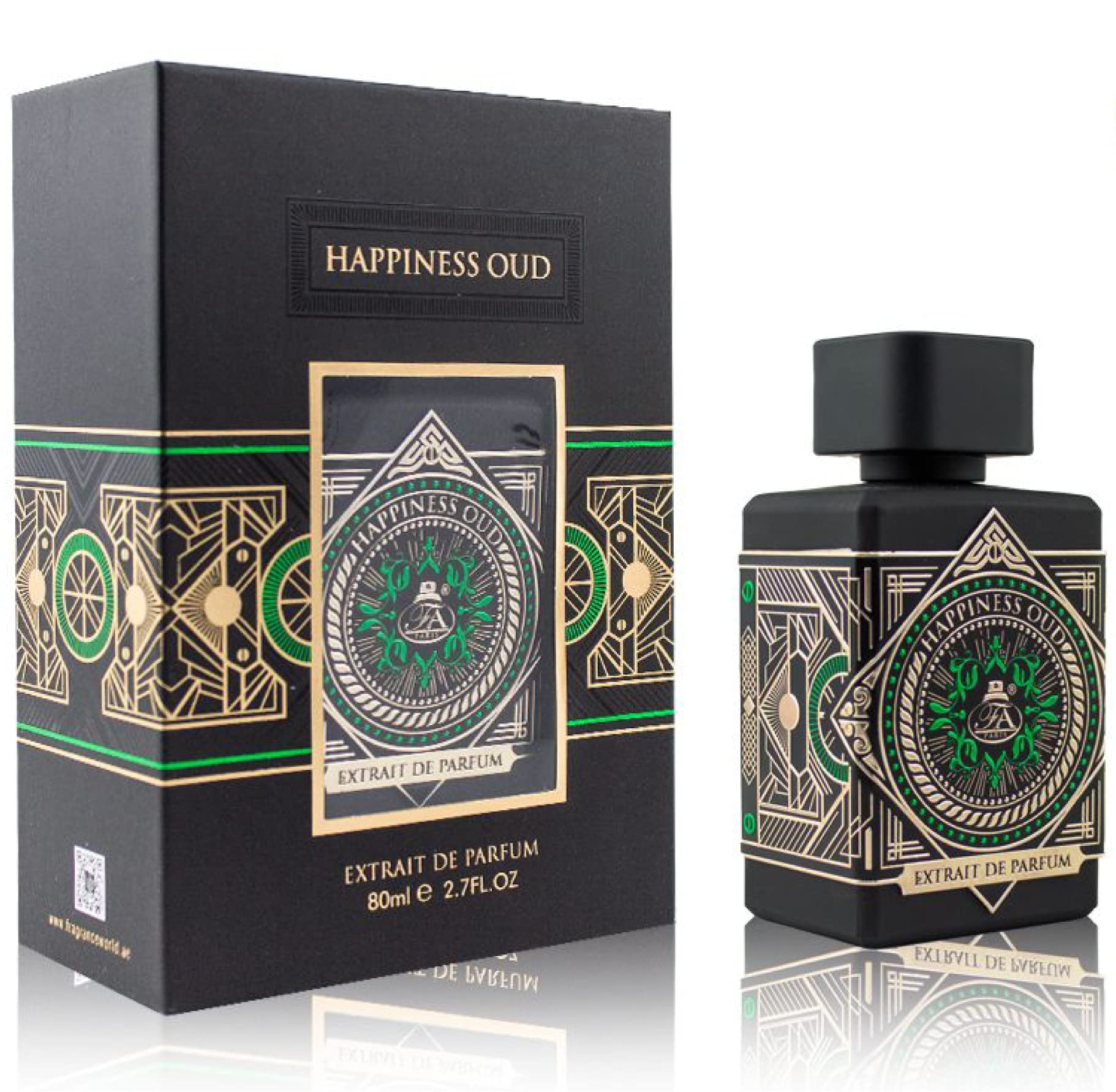 Fragrance World Happiness Oud Extrait de Parfum Spray for Unisex, 2.7 Fl Oz (80 ml)