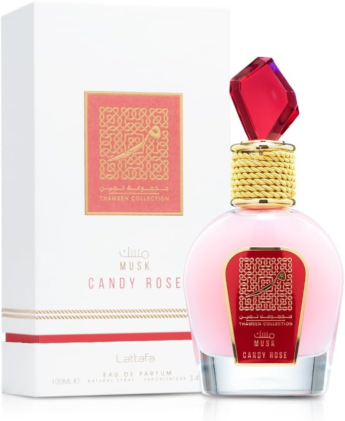 Lattafa Musk Candy Rose Thameen Collection Eau De Parfum Spray for Unisex, 3.4 Fl Oz (100 ml)