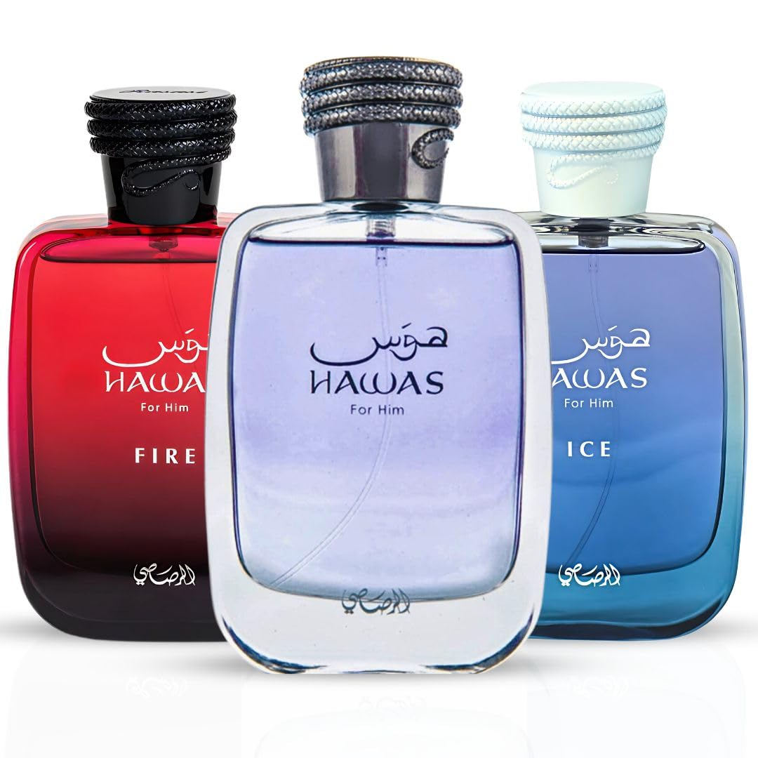 RASASI Hawas, Hawas Ice &amp; Hawas Fire EDP Sprays 100ML (3.4 OZ)(ÚLTIMA COLECCIÓN)