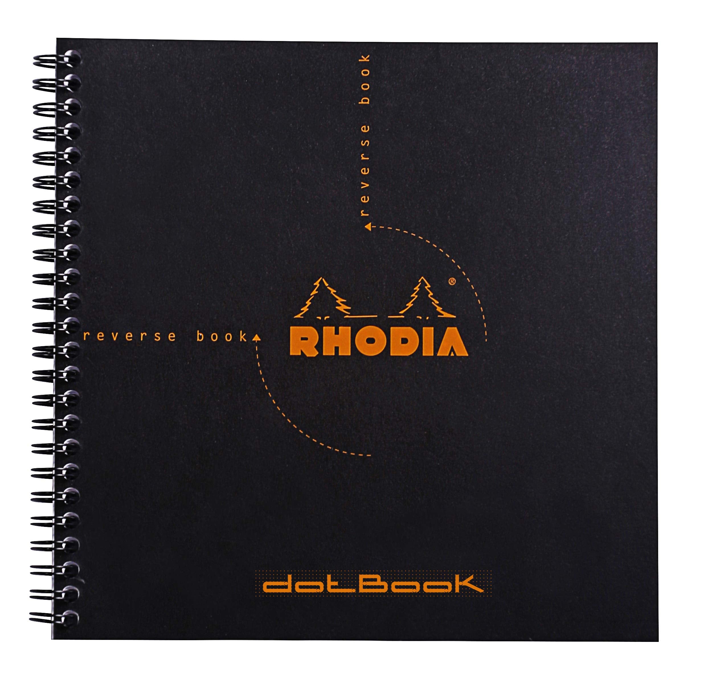 Rhodia Reverse Book &amp; Dot Book - Cuadrícula de puntos, 80 hojas, 8 1/4 x 8 1/4, tapa negra