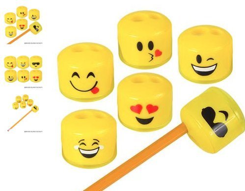 (24) Sacapuntas de lápiz y crayón Emoji de 1,5" Lindos, divertidos y populares