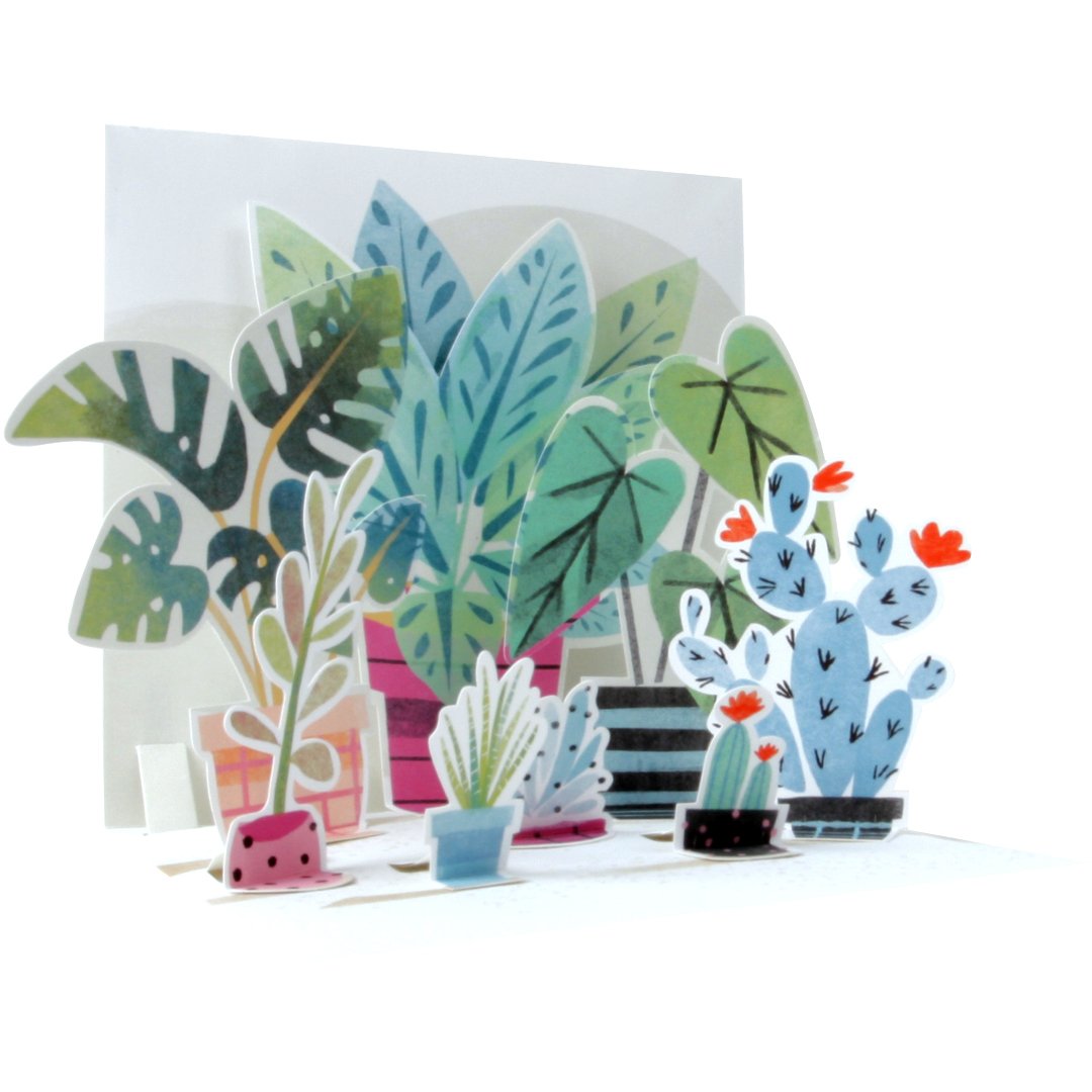 Tarjeta de felicitación Pop-Up Treasures de Up With Paper: plantas en macetas